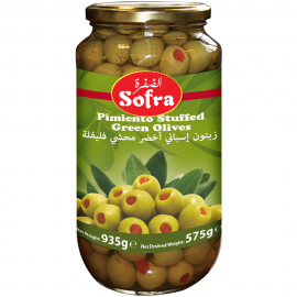 SOFRA STUFFED GREEN OLIVES 935G £3.49