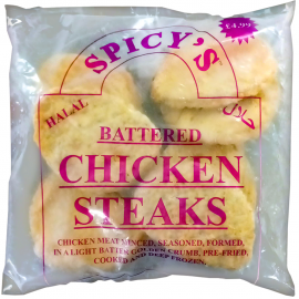 SPICYS BATTERED CHICKEN STEAKS 1KG